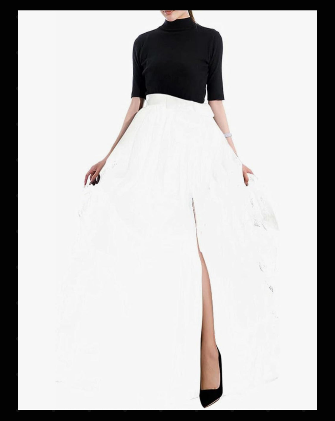 White Long Tulle Skirt