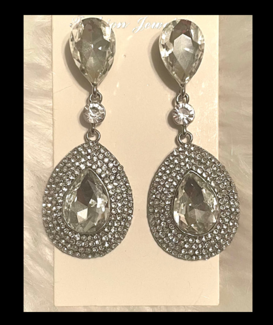 Silver Rhinestone Drop Earrings