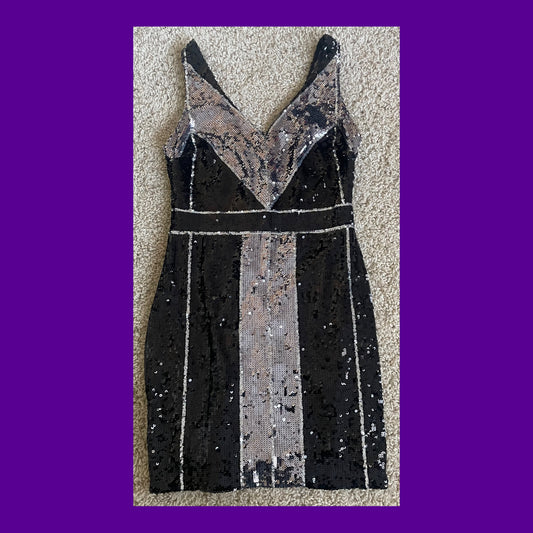 Black Silver Sequin Party Dress