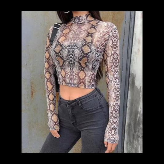 Long Sleeve Snakeskin Top